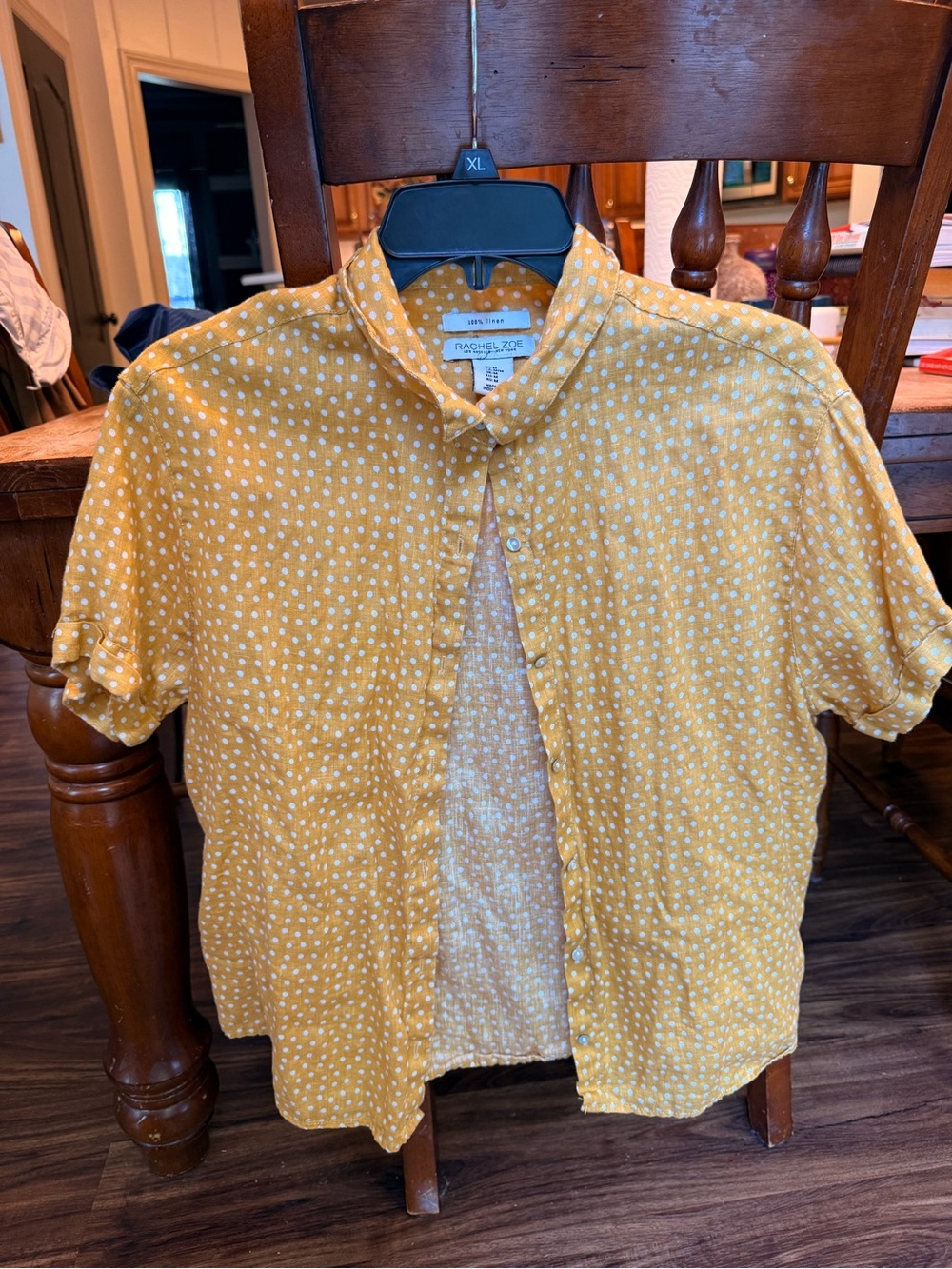Rachel Zoe 100% linen Yellow Polka Dot Short-Sleeve Button-Down Shirt